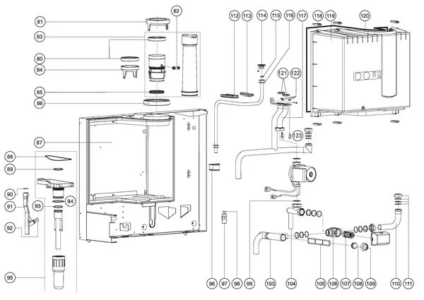 Exploded view Atag Q25C | vanaf 2005 OSS2: Leidingen rookgas