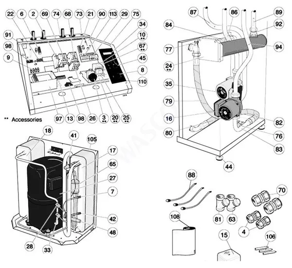 Exploded view Nibe Fighter 1110: Totaaloverzicht