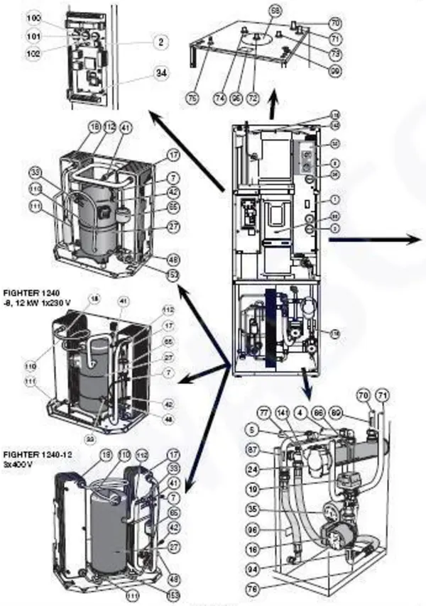 Exploded view Nibe Fighter 1240: Totaaloverzicht