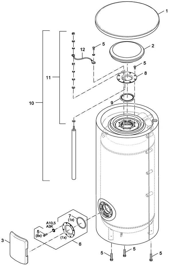 Exploded view Buderus (Bosch) SF400/5: Boiler