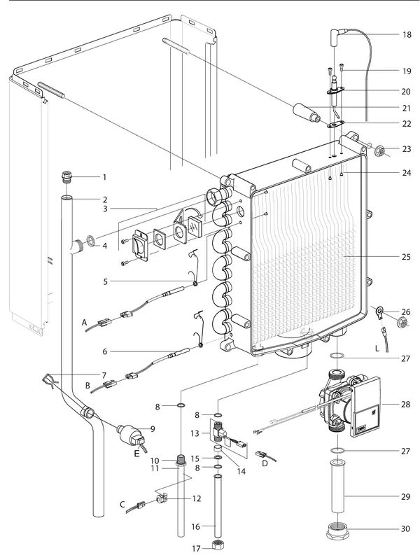 Exploded view Intergas Kombi Kompakt HReco 24 HR: Warmtewisselaar waterzijdig