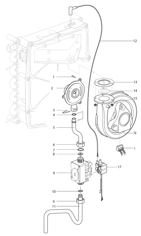 Exploded view Intergas Kombi Kompakt HReco 30 HR: Gasstraat ventilator met losse venturi