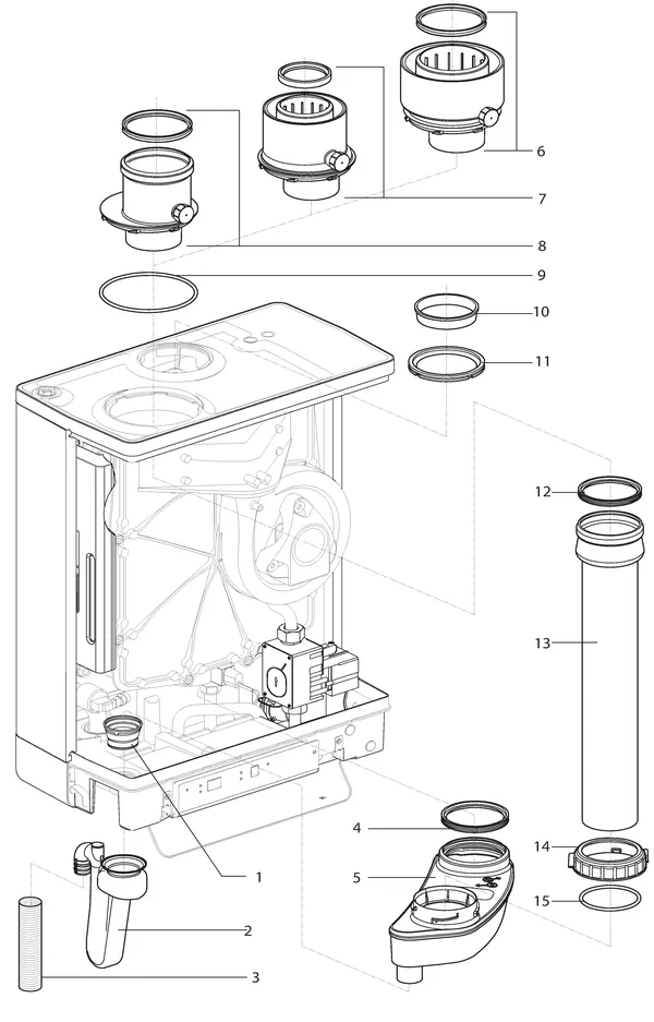 Exploded view Intergas Kombi Kompakt HReco 30 HR: Rookgas condensafvoer