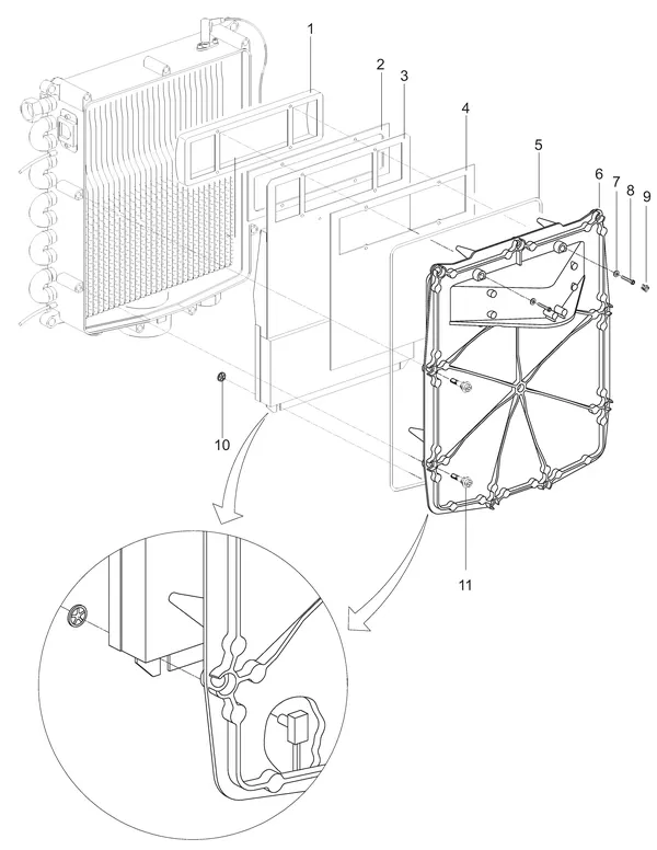 Exploded view Intergas Kombi Kompakt HReco 36 HR: Branderunit voorplaat met borstbout vana