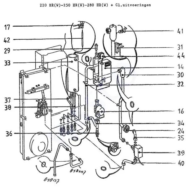 Exploded view Intergas Comfortline 250 HR-CL: Leiding automaat boiler pomp