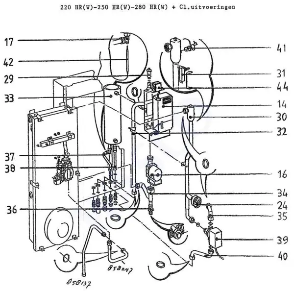 Exploded view Intergas Comfortline 250 HRW: Leiding automaat boiler pomp