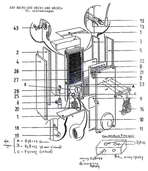 Exploded view Intergas Comfortline 250 HRW-CL: Brander gasblok ventilator