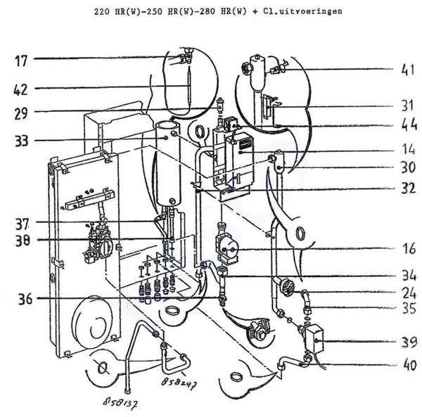Exploded view Intergas Comfortline 250 HRW-CL: Leiding automaat boiler pomp