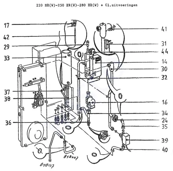 Exploded view Intergas Comfortline 280 HR-CL: Leiding automaat boiler pomp