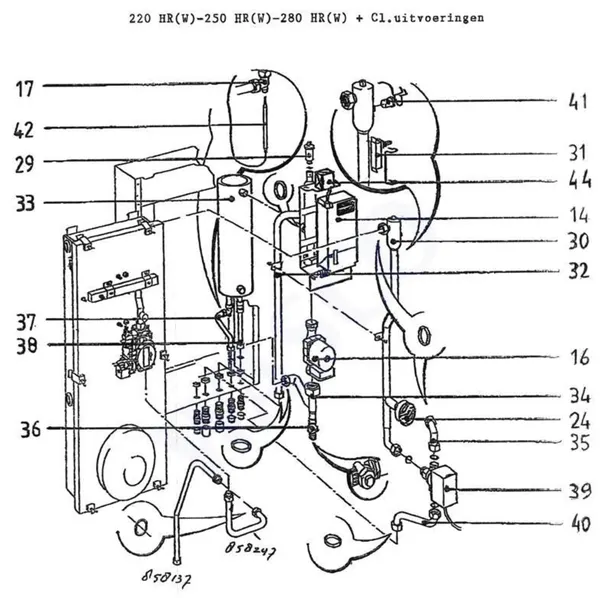 Exploded view Intergas Comfortline 280 HRW-CL: Leiding automaat boiler pomp