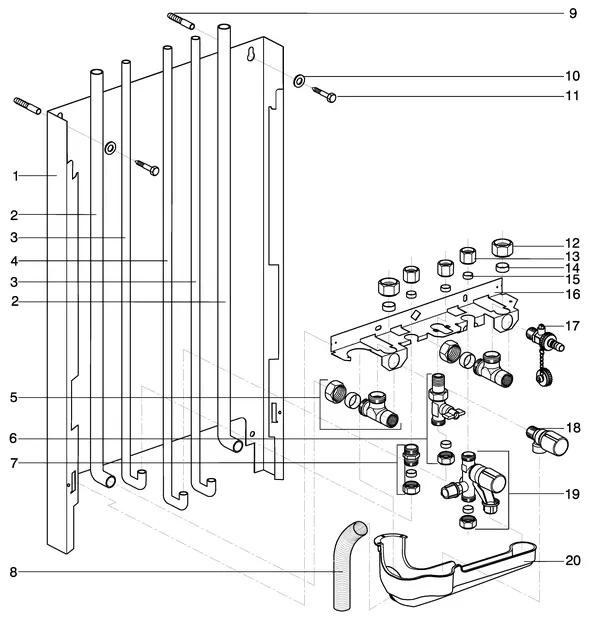 Exploded view Intergas Kombi Kompakt HRE 24/18A: Bovenaansluitset