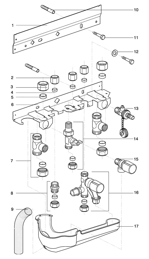 Exploded view Intergas Kombi Kompakt HRE 36/48A: Onderaansluitset