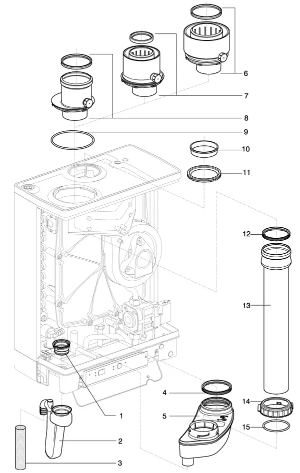 Exploded view Intergas Kompakt Solo HRE 30: Rookgas condensafvoer