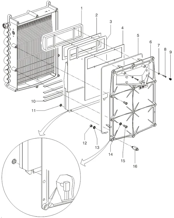 Exploded view Intergas Kombi Kompakt HR 22: Branderunit voorplaat met inbusbout en