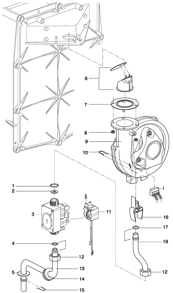 Exploded view Intergas Kompakt Solo HR 22 A: Gasstraat 1 1 met ventilator incl tunnel