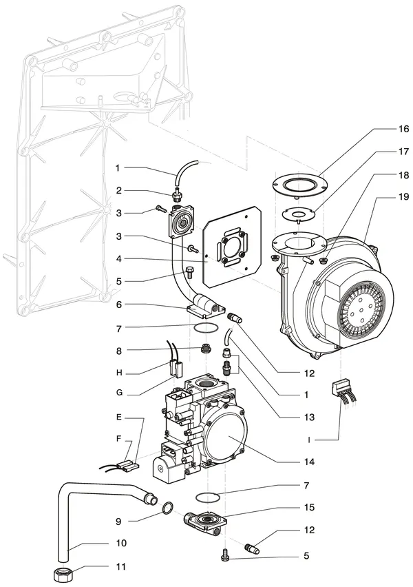 Exploded view Intergas Kombi Kompakt Tap HR 22: Gasstraat 1 9 tot december 2005