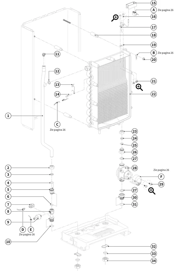 Exploded view Intergas Xtreme 36 First Edition: Warmtewisselaar cv zijdig vanaf medio