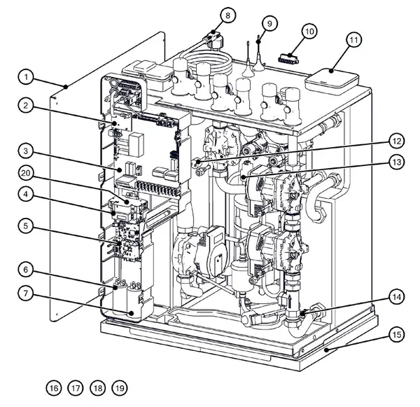 Exploded view Itho Daalderop 5e generatie WPU 18-GE (03-00752): Behuizing elektronica sensoren