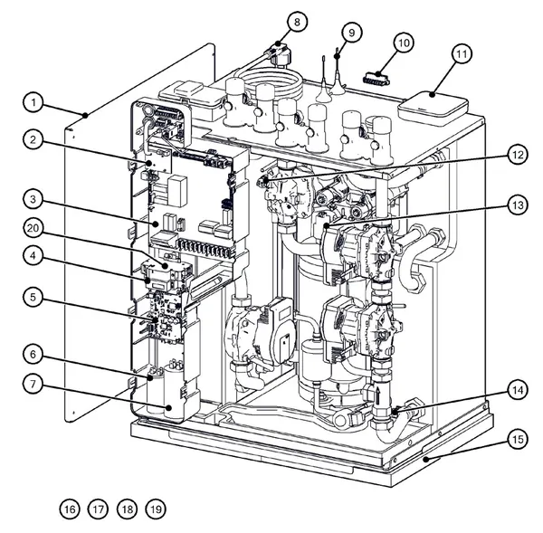Exploded view Itho Daalderop 5e generatie WPU 25-GE (03-00753): Behuizing elektronica sensoren