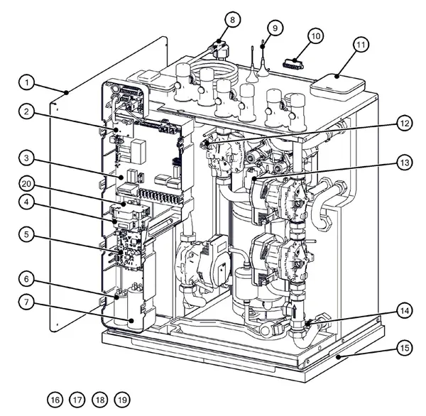 Exploded view Itho Daalderop 5e generatie WPU 35-GE (03-00754): Behuizing elektronica sensoren