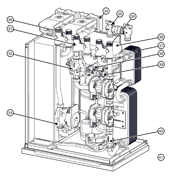 Exploded view Itho Daalderop 5e generatie WPU 35-GE (03-00754): Hydraulisch