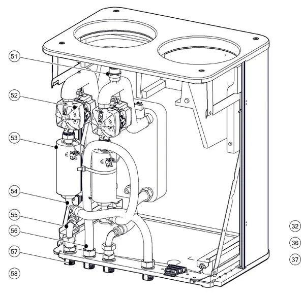 Exploded view Itho Daalderop Vincent Combi & Hybride (03-00659 & 03-00660): Hydraulisch