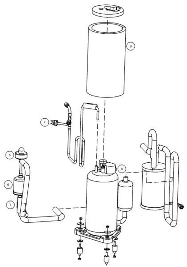 Exploded view Itho Daalderop 3e generatie WPU 3 (545-0050): Compressor