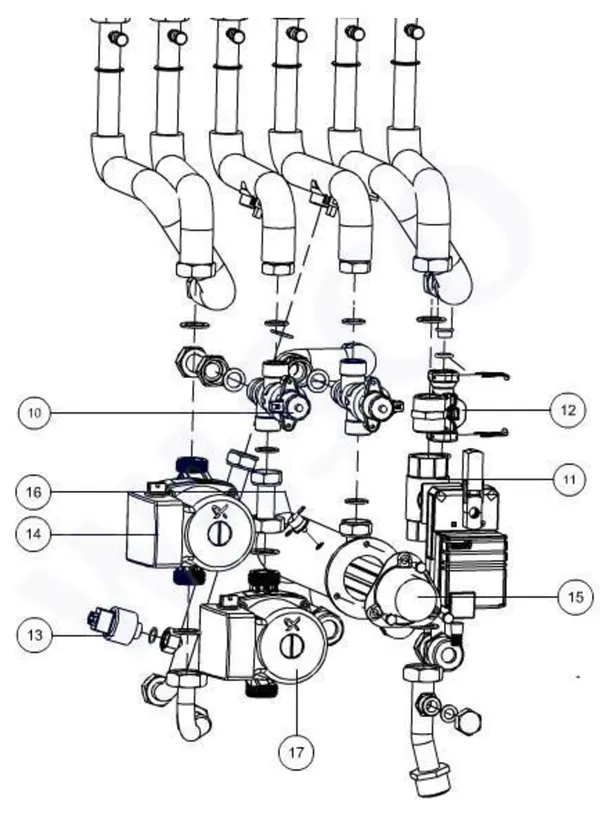 Exploded view Itho Daalderop 3e generatie WPU 3 (545-0050): Pompcircuit
