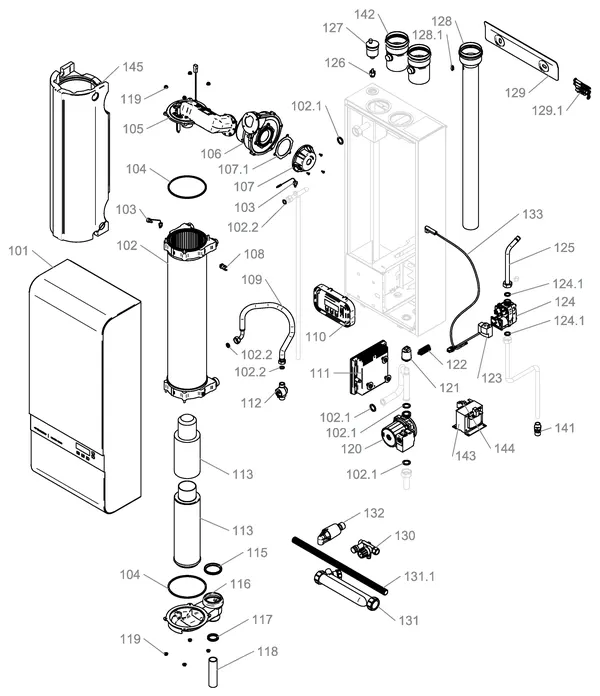 Exploded view Itho Daalderop Cube One 24/35 16L (07.36.50.850.1): Totaaloverzicht