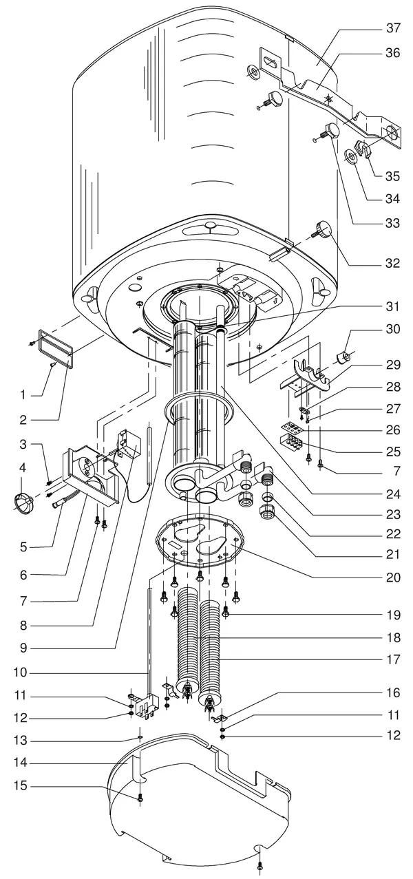Exploded view Itho Daalderop Duo Afstand 120: Totaaloverzicht