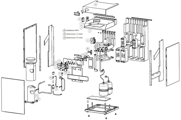 Exploded view Itho Daalderop 1e generatie WPU 5 (545-0003): Totaaloverzicht