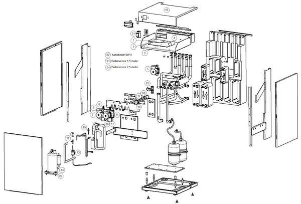 Exploded view Itho Daalderop 1e generatie WPU 3 (545-0001): Totaaloverzicht