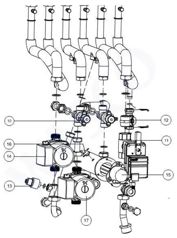 Exploded view Itho Daalderop 3e generatie WPU 5 (545-0053): Pompcircuit