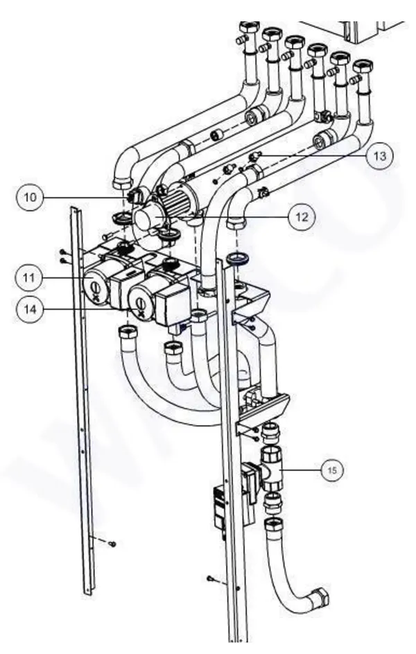 Exploded view Itho Daalderop 3e generatie WPU 55 (545-0060): Pompcircuit