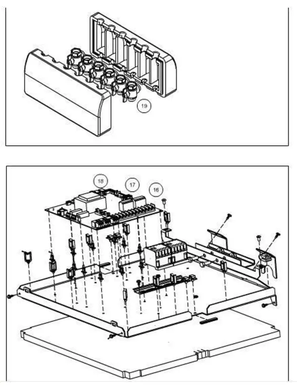 Exploded view Itho Daalderop 3e generatie WPU 65 (545-0061): Waterzijdig elektra