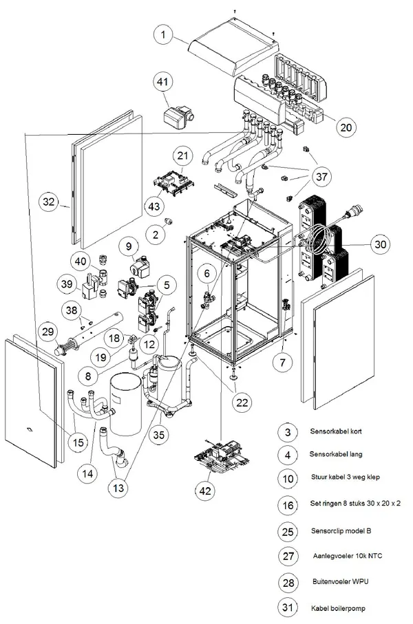Exploded view Itho Daalderop 4e generatie WPU 75co 545-0472: Totaaloverzicht