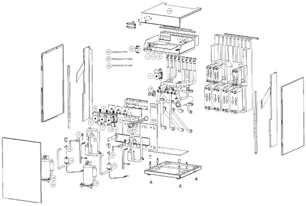 Exploded view Itho Daalderop 1e generatie WPU 8E (545-0011): Totaaloverzicht