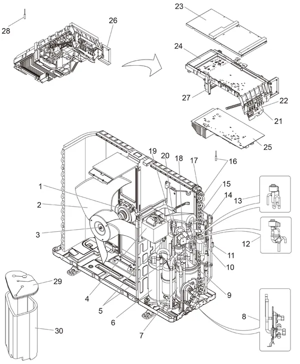 Exploded view Mitsubishi Electric PUHZ-SW50VKA-BS: Totaaloverzicht