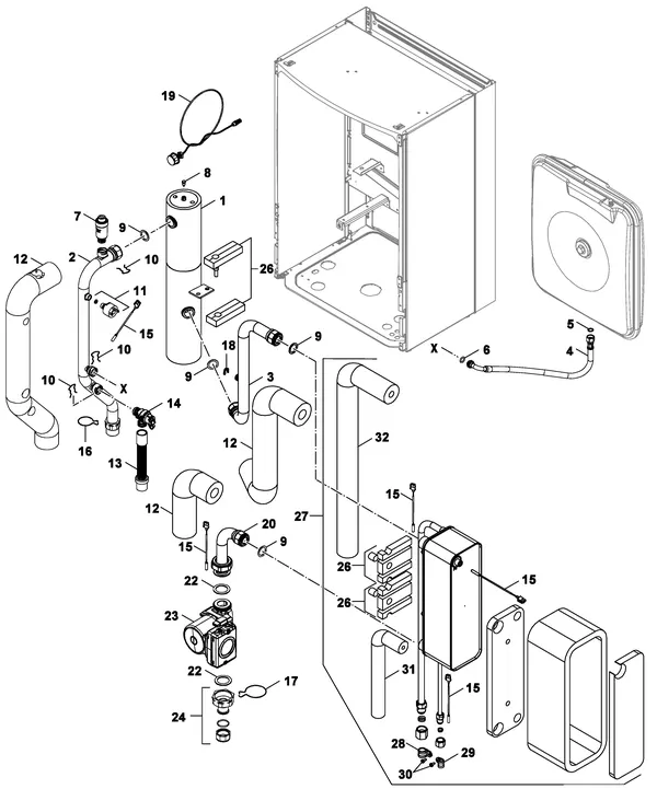 Exploded view Nefit (Bosch) IDU Split 8-15 E: Hydrauliekblok
