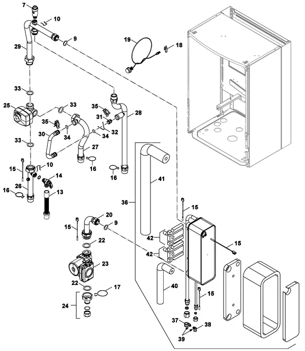 Exploded view Nefit (Bosch) IDU Split 2-6 B: Hydrauliekblok