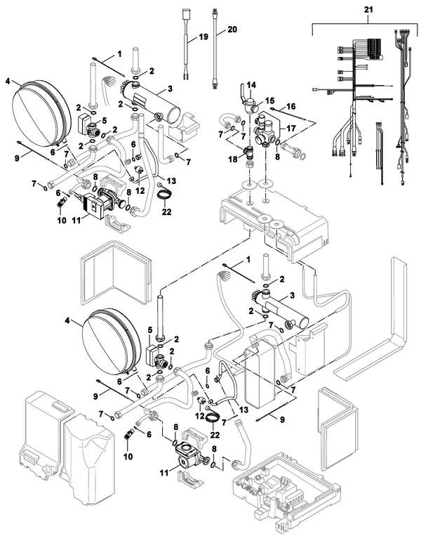 Exploded view Nefit (Bosch) Monoblock IDU 13-17 TS: Ketelblok