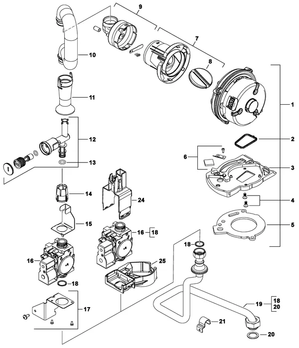 Exploded view Nefit (Bosch) BaseLine HRC24 CW4: Gas ventilator