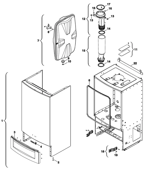 Exploded view Nefit (Bosch) BaseLine HRC24 CW4: Mantel