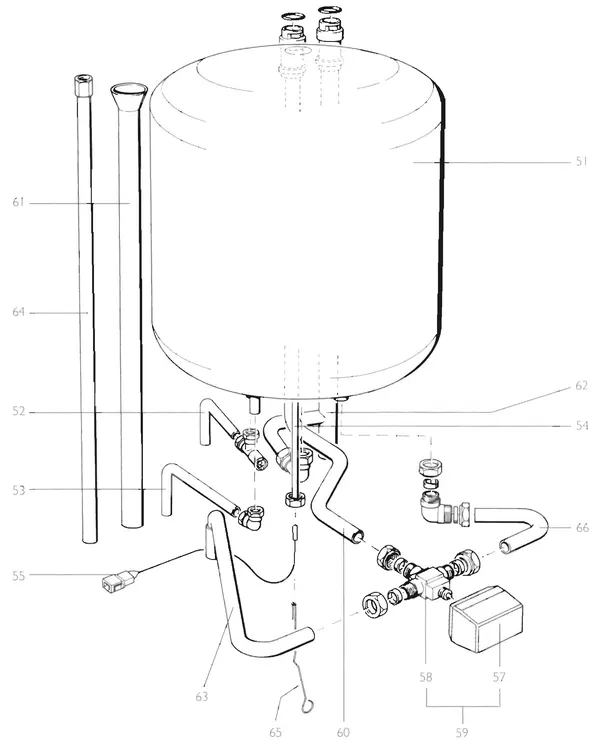 Exploded view Nefit (Bosch) Ecomfit V: Boiler en leidingen
