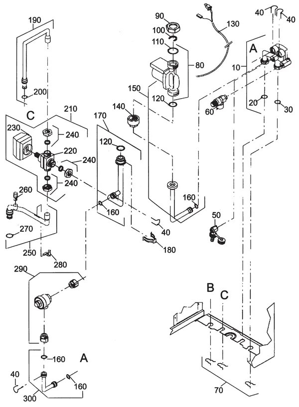Exploded view Nefit (Bosch) EcomLine Economy HR 11: Pomp leidingen
