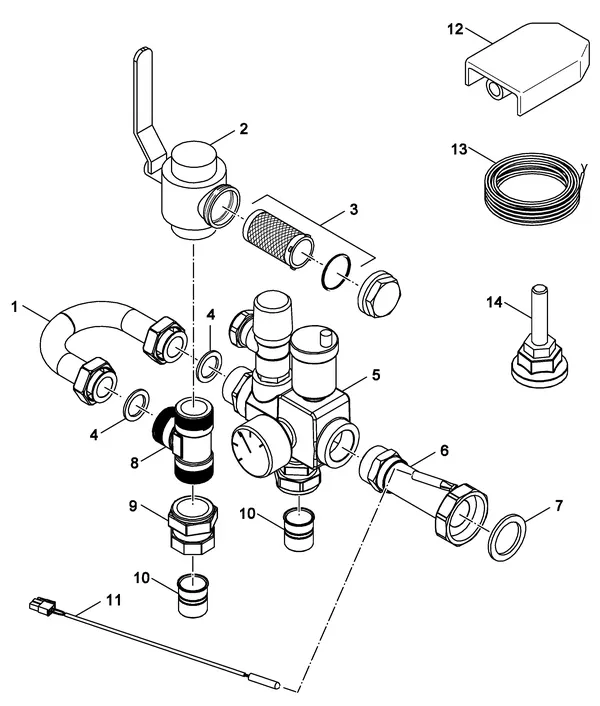 Exploded view Nefit (Bosch) Monoblock IDU 5-9 T: Aansluitdelen