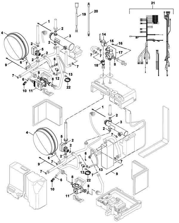 Exploded view Nefit (Bosch) Monoblock IDU 5-9 TS: Interne componenten