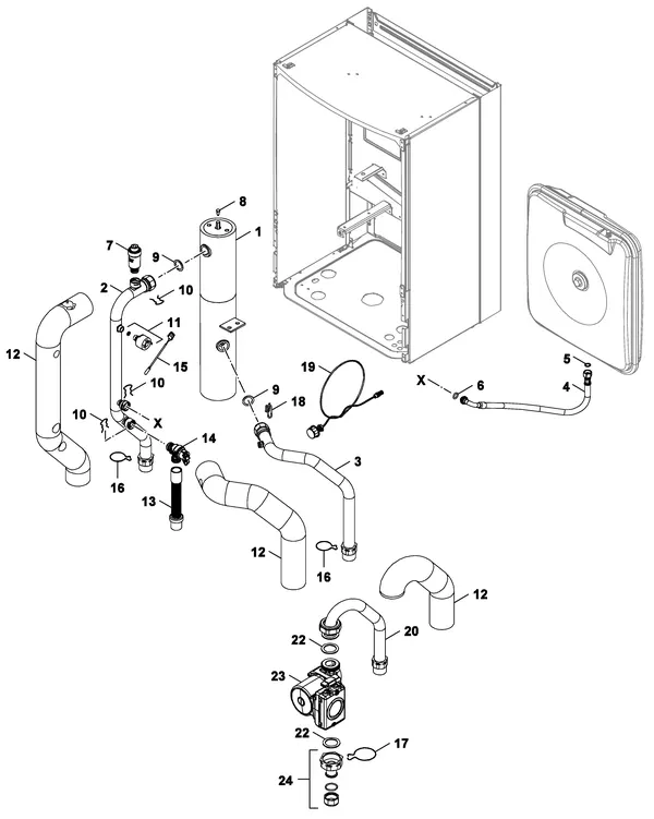 Exploded view Nefit (Bosch) Monoblock IDU 13-17: Aansluitdelen