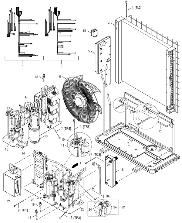Exploded view Nefit (Bosch) Monoblock ODU 13 T: Interne componenten