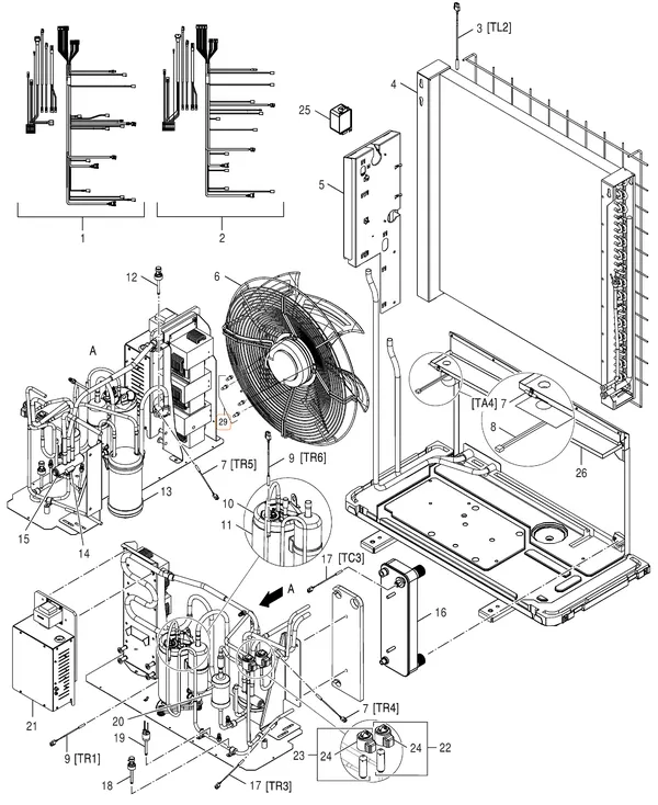 Exploded view Nefit (Bosch) Monoblock ODU 9 S: Interne componenten